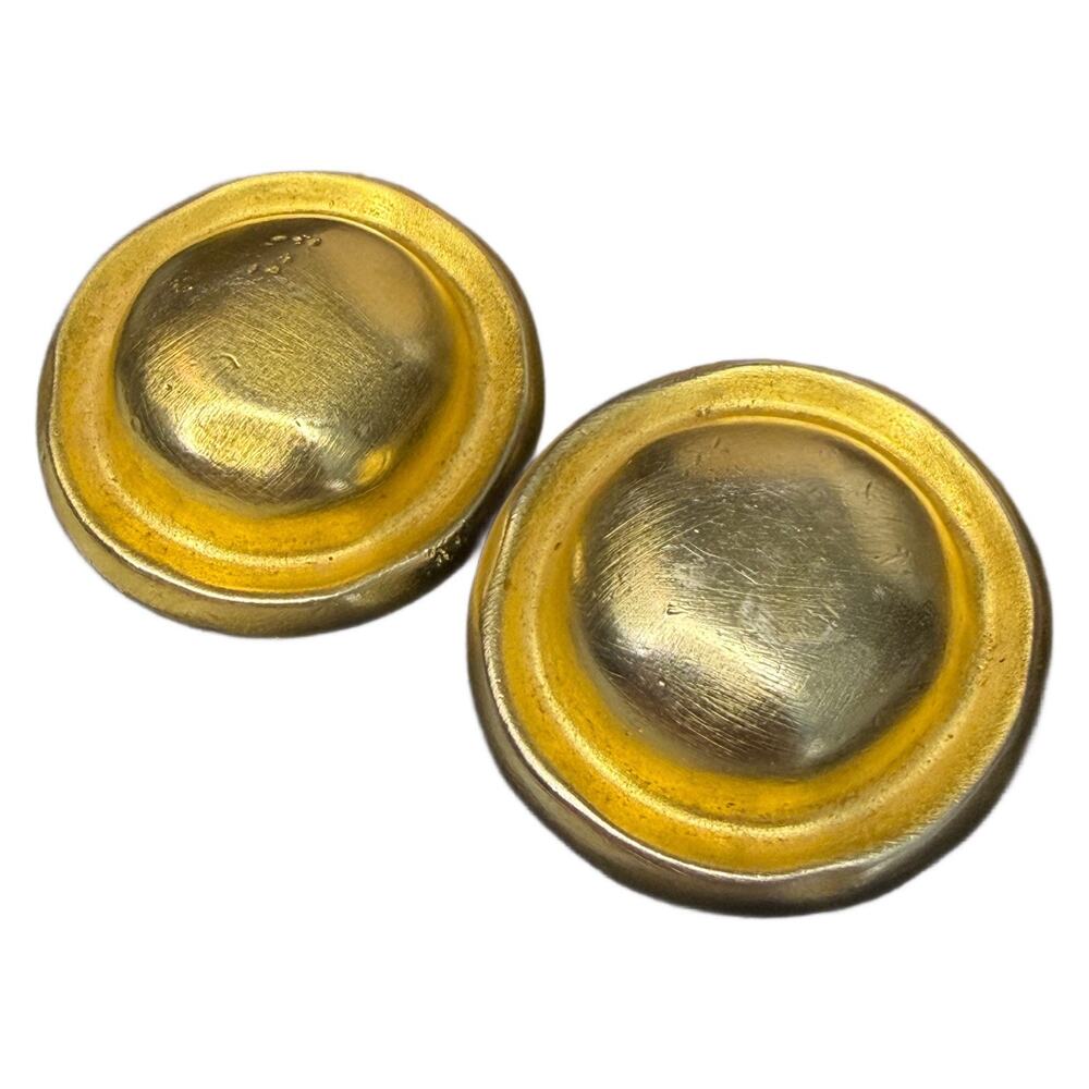 Vintage Givenchy Signed Statement Clip Earrings Brushed Gold Disc Runway